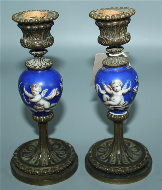 Pr porcelain & ormolu c/sticks